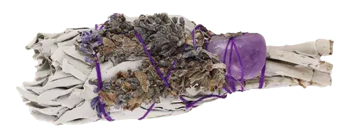 Spirituelle Heilfackel aus Salbei mit Amethyst, 10 cm