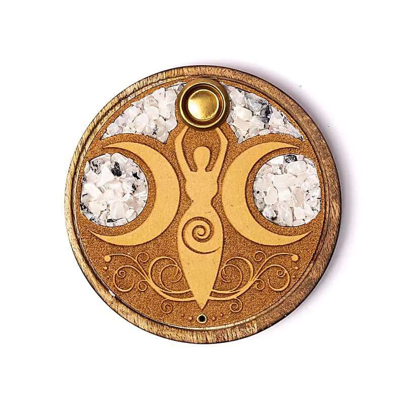 Räucherstäbchen & Kegelhalter "Mondgottheit" mit Mondstein Ø10cm