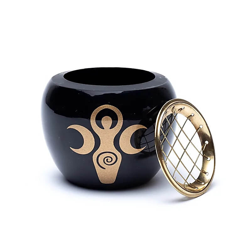 Räuchergefäß schwarz & gold Göttin Symbol