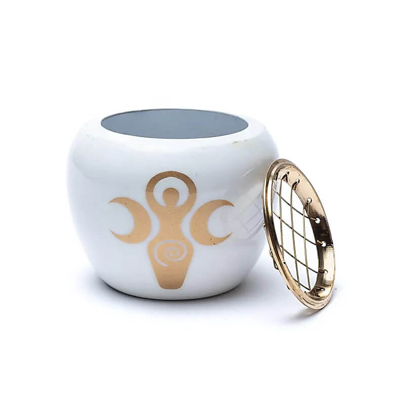 Räuchergefäß weiß & gold Göttin Symbol