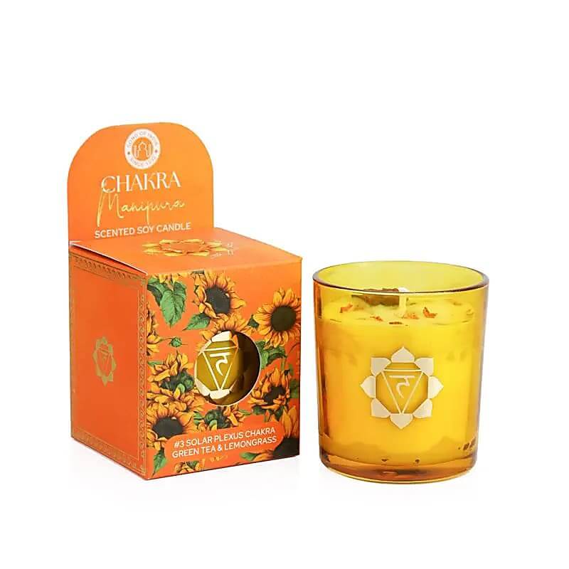 Chakra Duftkerze Manipura/Solarplexuschakra - Grüner Tee & Zitronengras