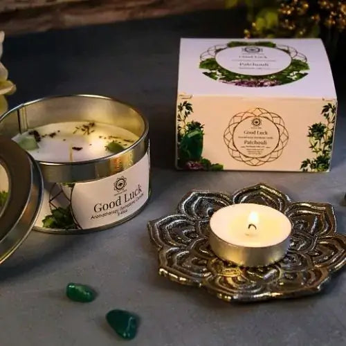 Green Tree Edelsteinkerze „Good Luck“ – Patchouli