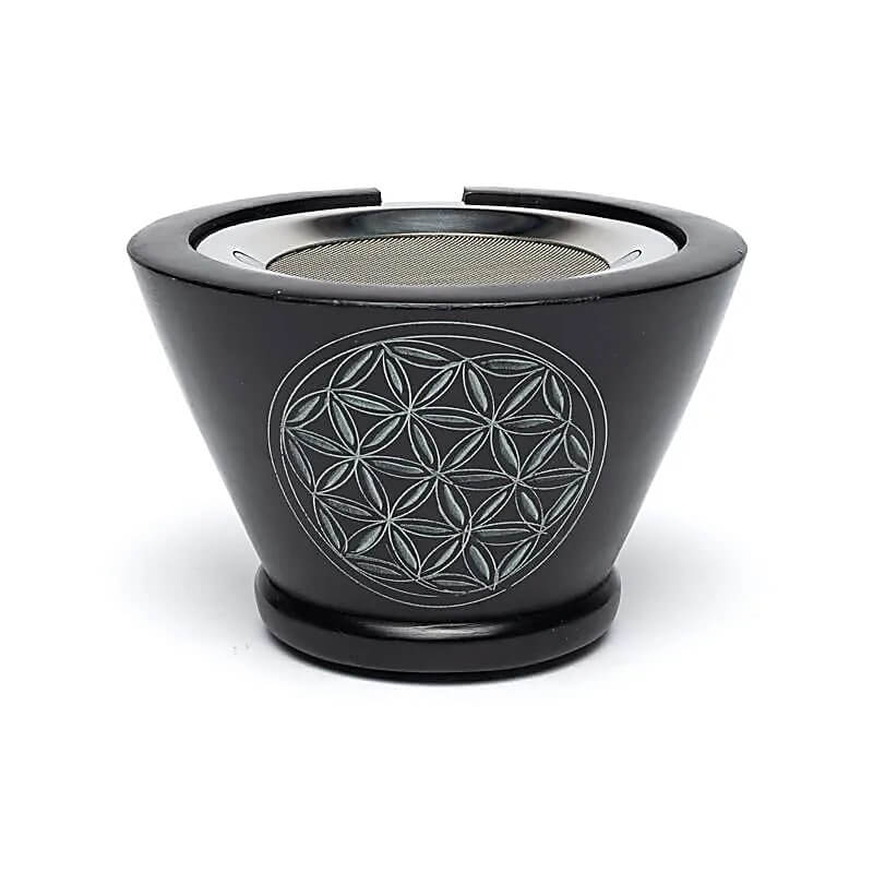 Räuchergefäß Blume des Lebens - schwarzer Speckstein