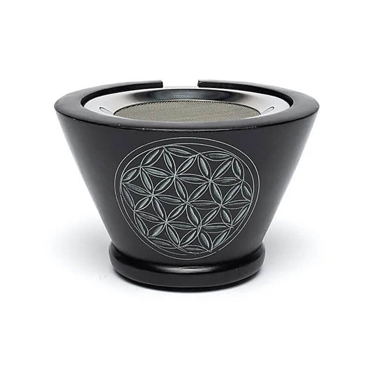 Räuchergefäß Blume des Lebens - schwarzer Speckstein