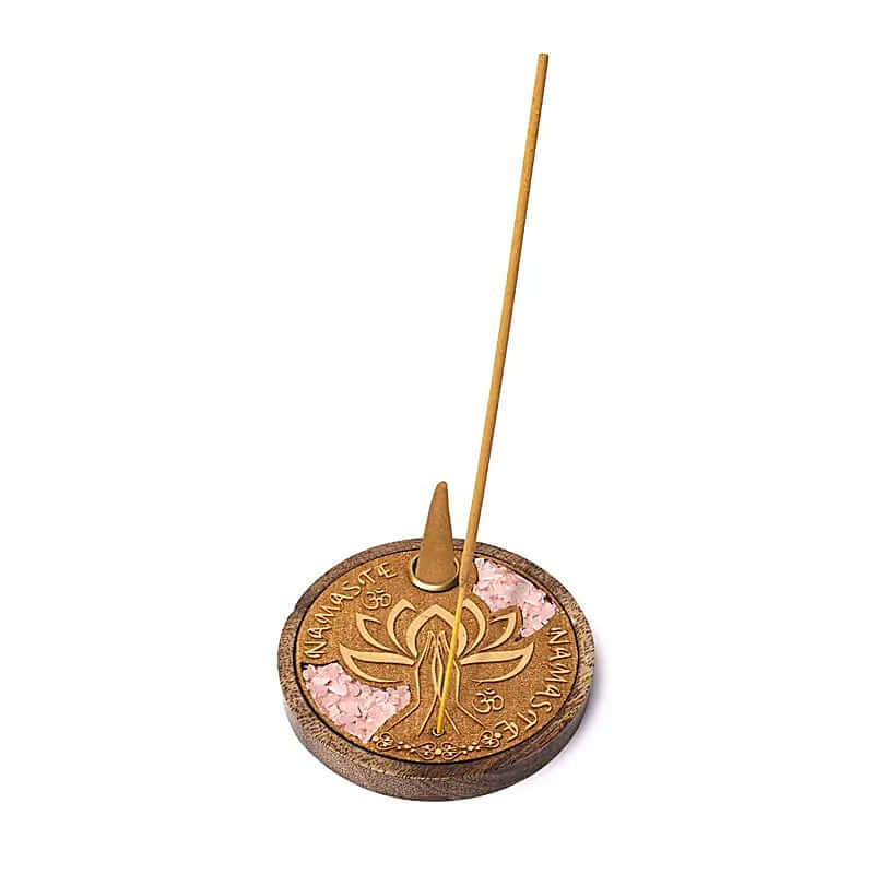 Räucherstäbchen & Kegelhalter "Namaste" mit Rosenquarz Ø10cm