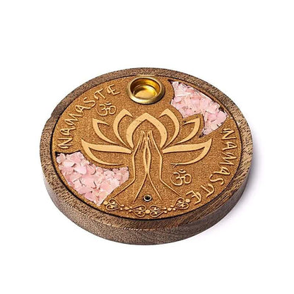 Räucherstäbchen & Kegelhalter "Namaste" mit Rosenquarz Ø10cm