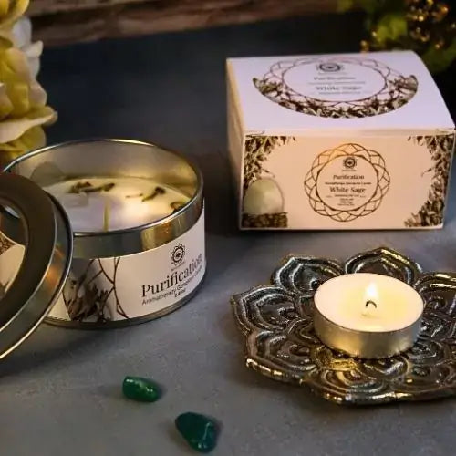 Green Tree Edelsteinkerze "Reinigung" Weißer Salbei