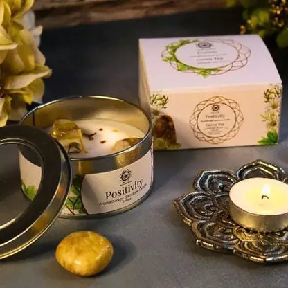 Green Tree Edelsteinkerze "Positivität" Grüner Tee